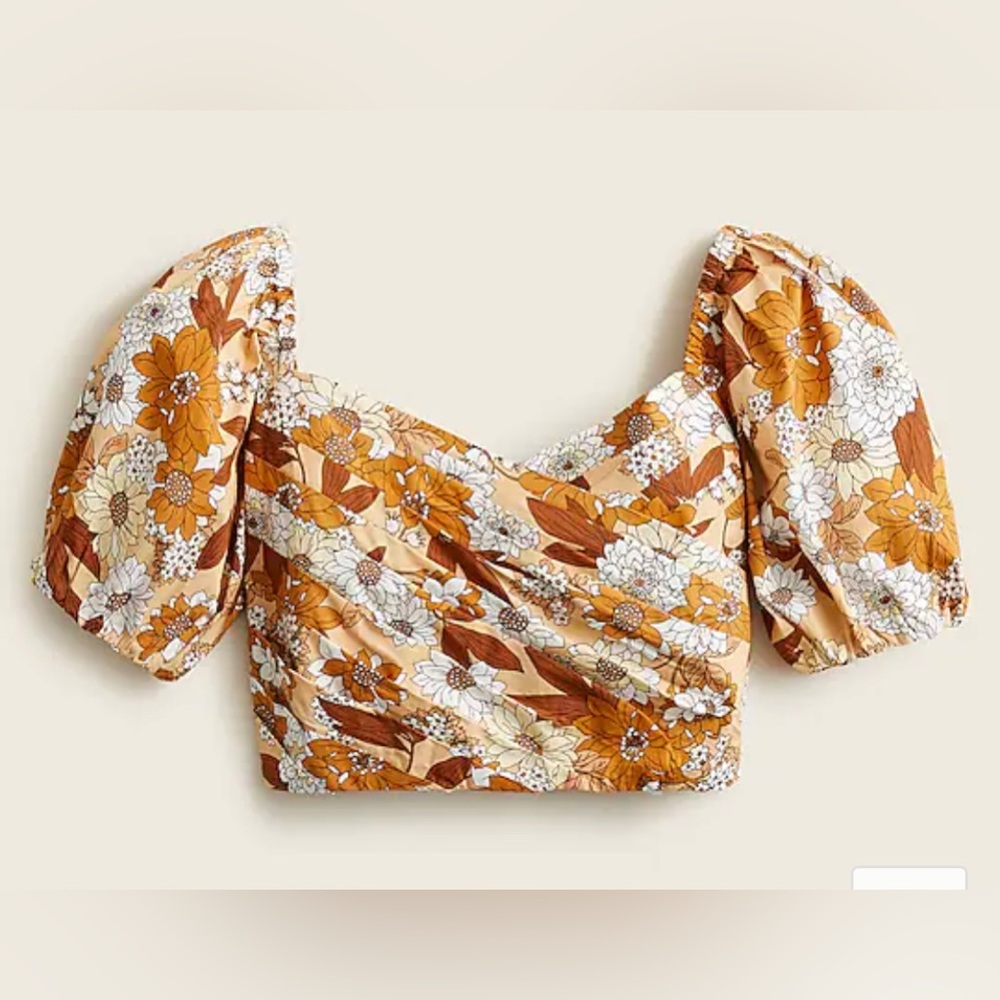 J Crew Puff-sleeve organic cotton cropped top in zinnia floral SZ small NWOT